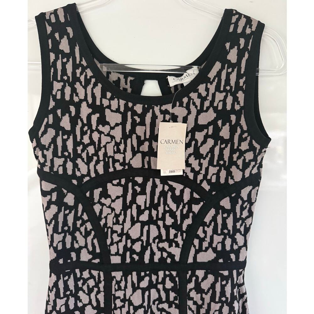 Carmen Marc Valvo Black White Geometric Animal Womens Large Sleeveless Dress